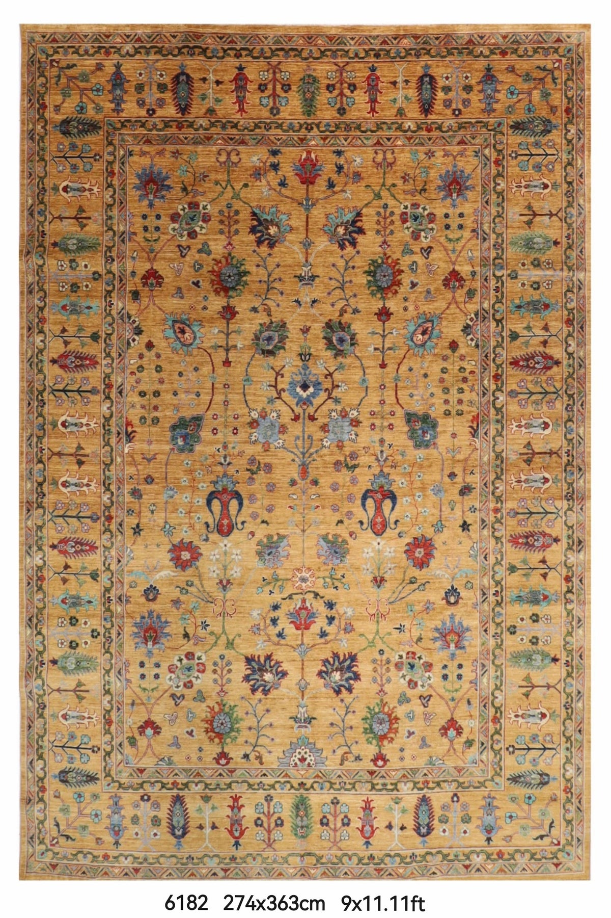 274 x 363 cm | Floral Area Rug Afghan Hand Knotted Veg Dye Wool carpet
