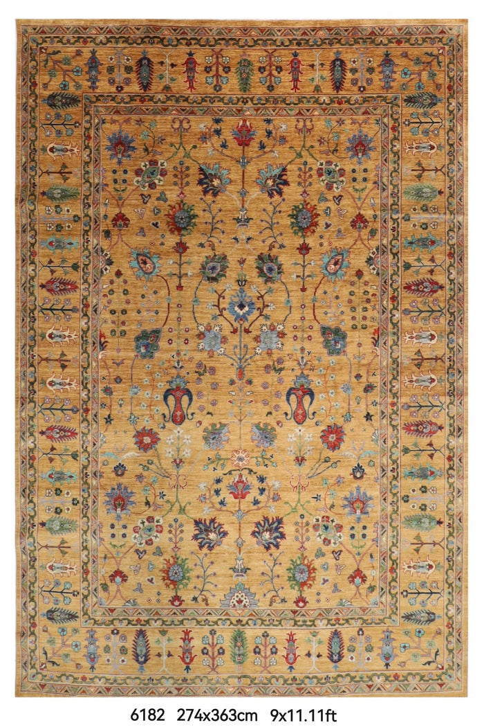 274 x 363 cm | Floral Area Rug Afghan Hand Knotted Veg Dye Wool carpet