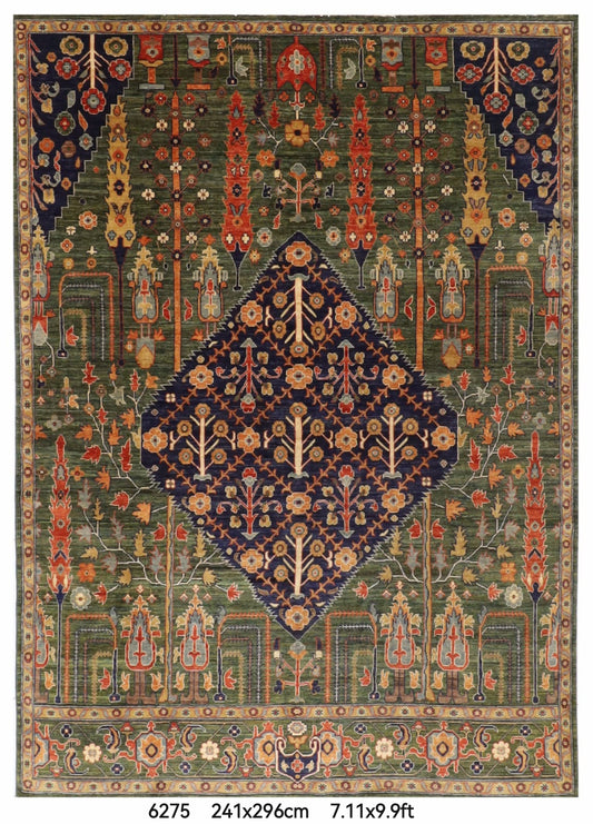 241 x 296 cm | Green Afghan Veg Dye Wool carpet