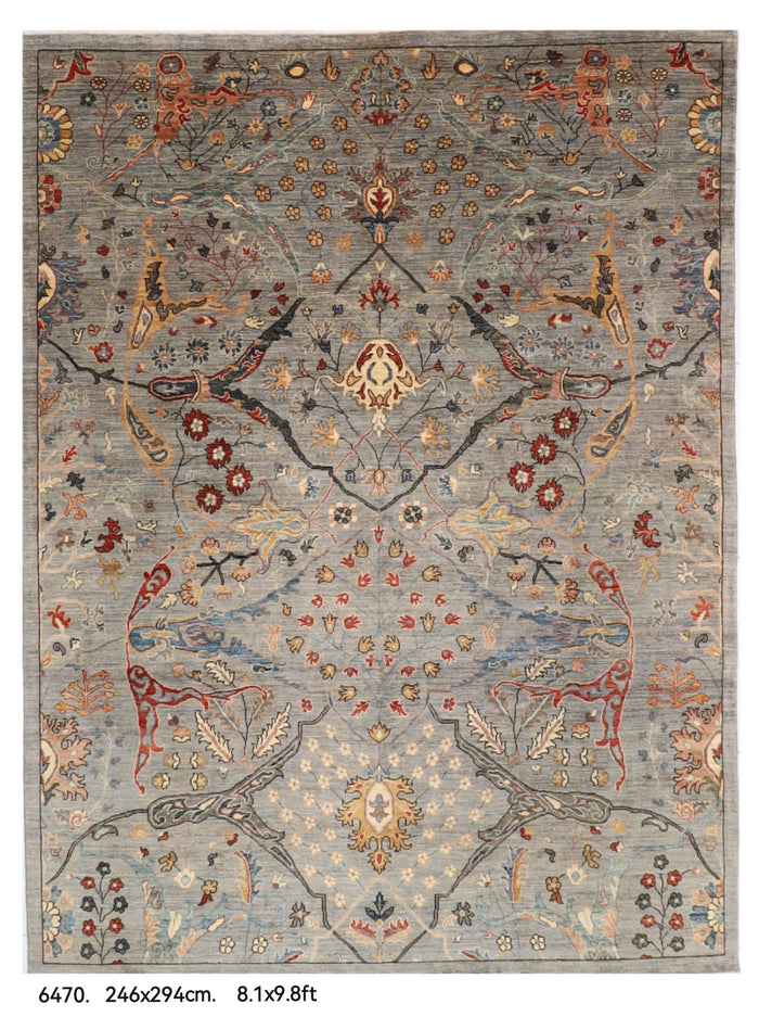 246 x 294 cm | Bidjar Gray Design Hand Knotted veg Dye Wool Afghan Carpet