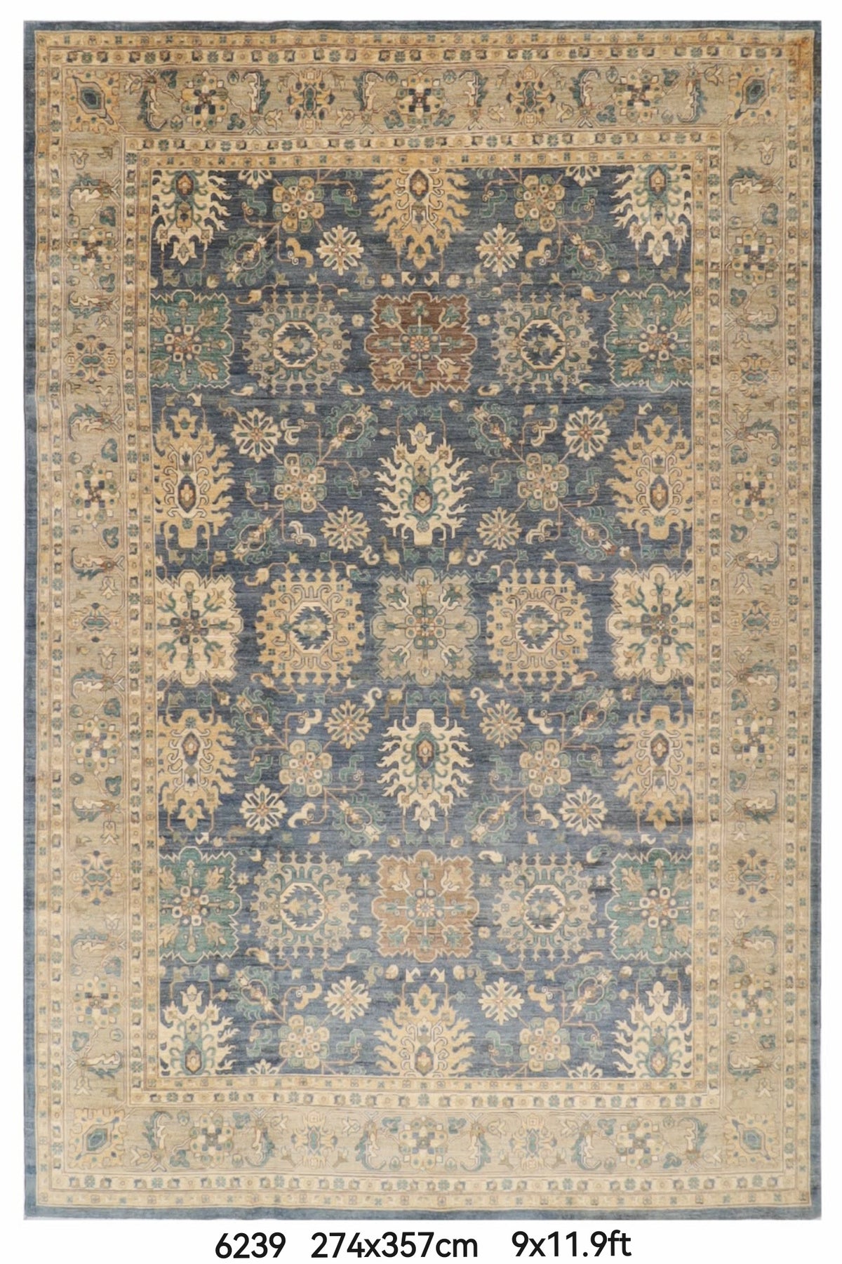 274 x 357 cm | Blue Floral Afghan Veg Dye Wool carpet