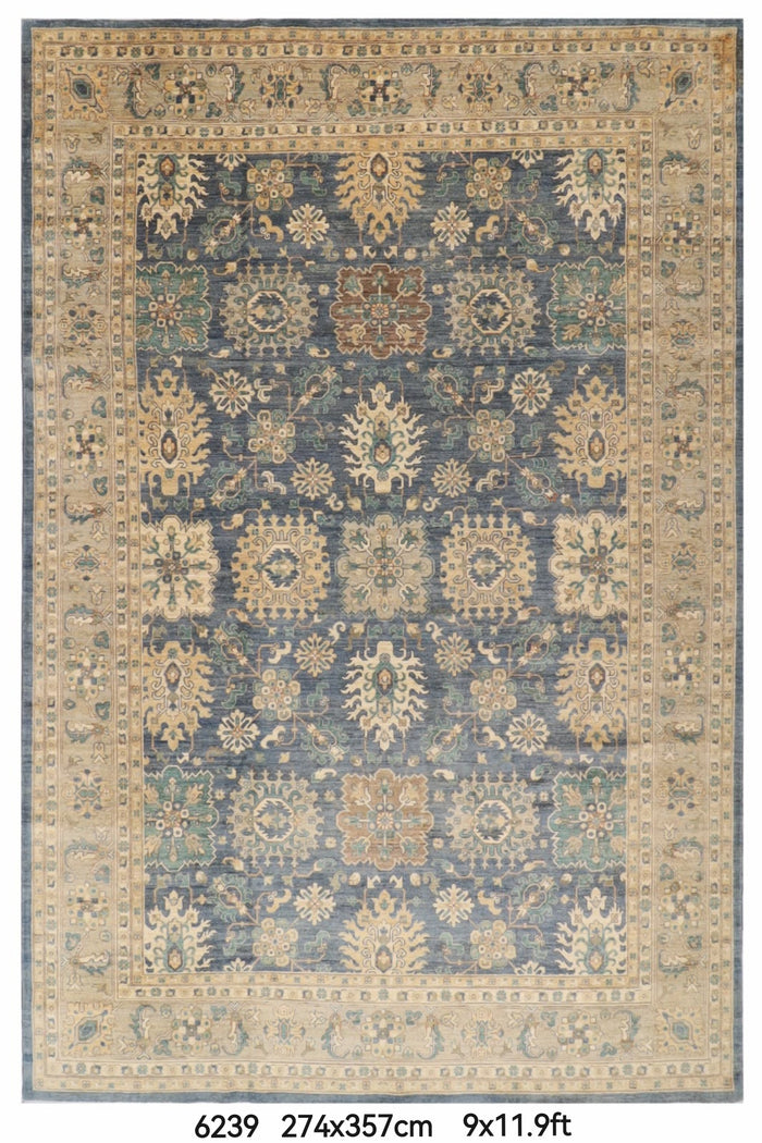 274 x 357 cm | Blue Floral Afghan Veg Dye Wool carpet