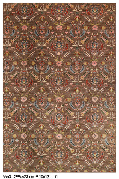 299 x 423 cm | Suzani Brown Design Hand Knotted Wool Afghan Carpet