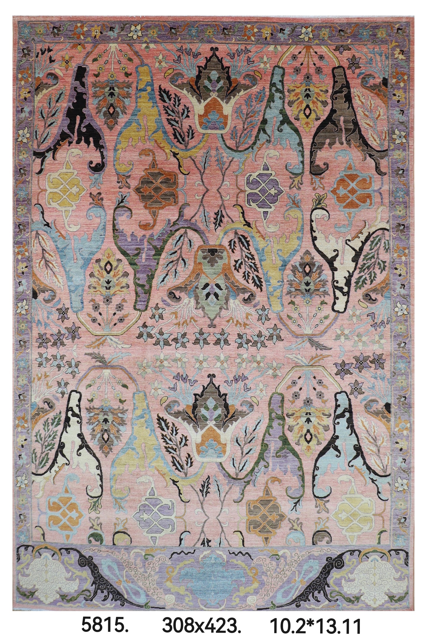 308 x 423 cm | Kawros Pink Area Rug Afghan Hand Knotted Veg Dye Wool carpet