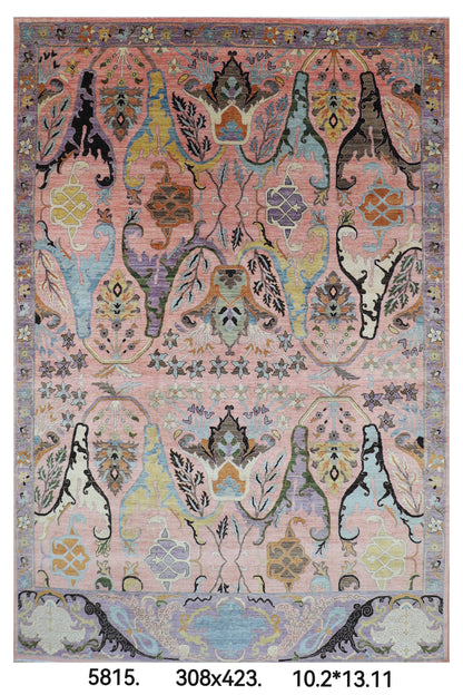 308 x 423 cm | Kawros Pink Area Rug Afghan Hand Knotted Veg Dye Wool carpet