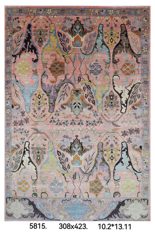 308 x 423 cm | Kawros Pink Area Rug Afghan Hand Knotted Veg Dye Wool carpet