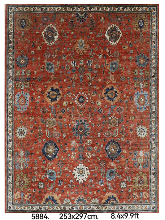 253 x 297 cm | Oriental Serapi Orange Area Rug Afghan Hand Knotted Veg Dye Wool carpet