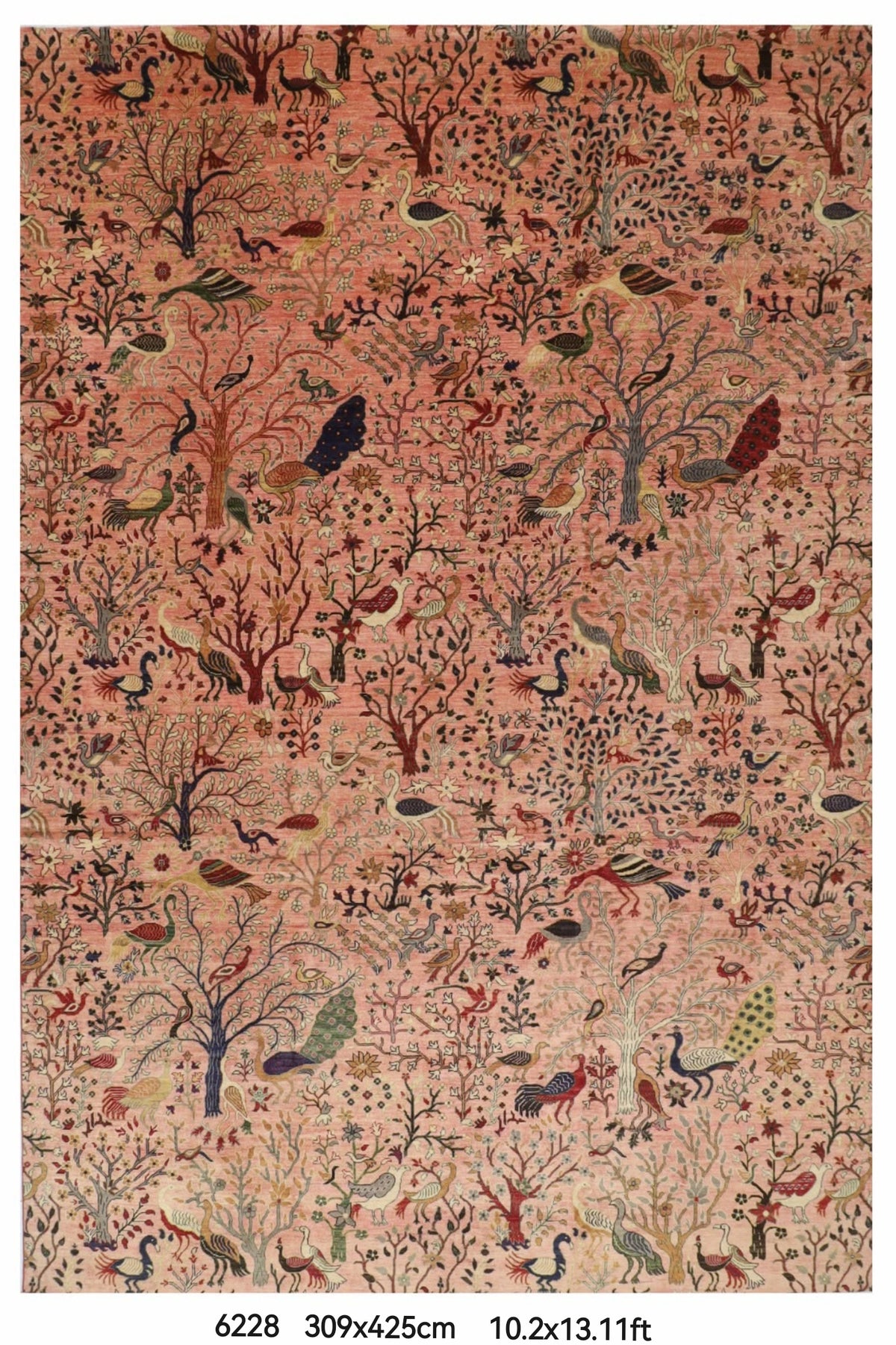 309 x 425 cm | Birds Pink Afghan Veg Dye Wool carpet