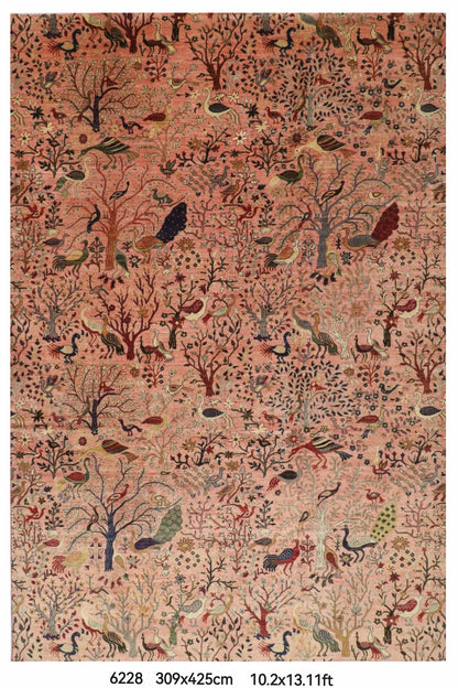 309 x 425 cm | Birds Pink Afghan Veg Dye Wool carpet