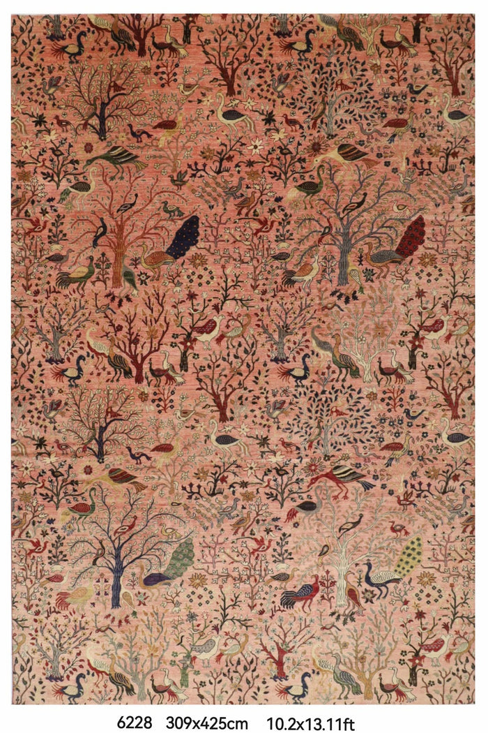 309 x 425 cm | Birds Pink Afghan Veg Dye Wool carpet