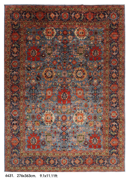 276 x 363 cm | Serapi Blue Design Hand Knotted veg Dye Wool Afghan Carpet