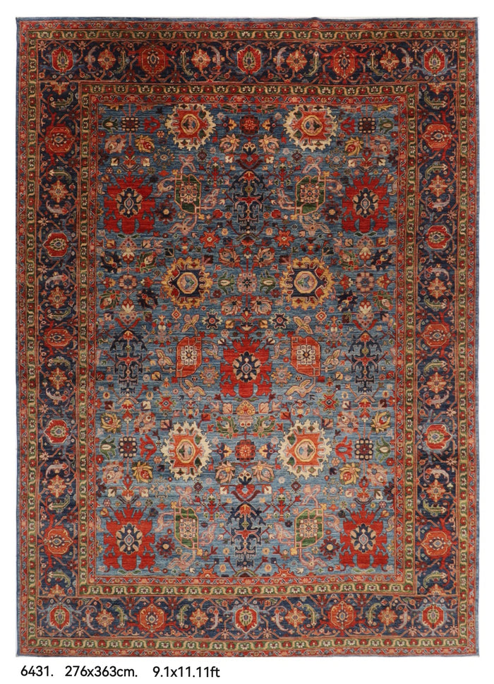 276 x 363 cm | Serapi Blue Design Hand Knotted veg Dye Wool Afghan Carpet
