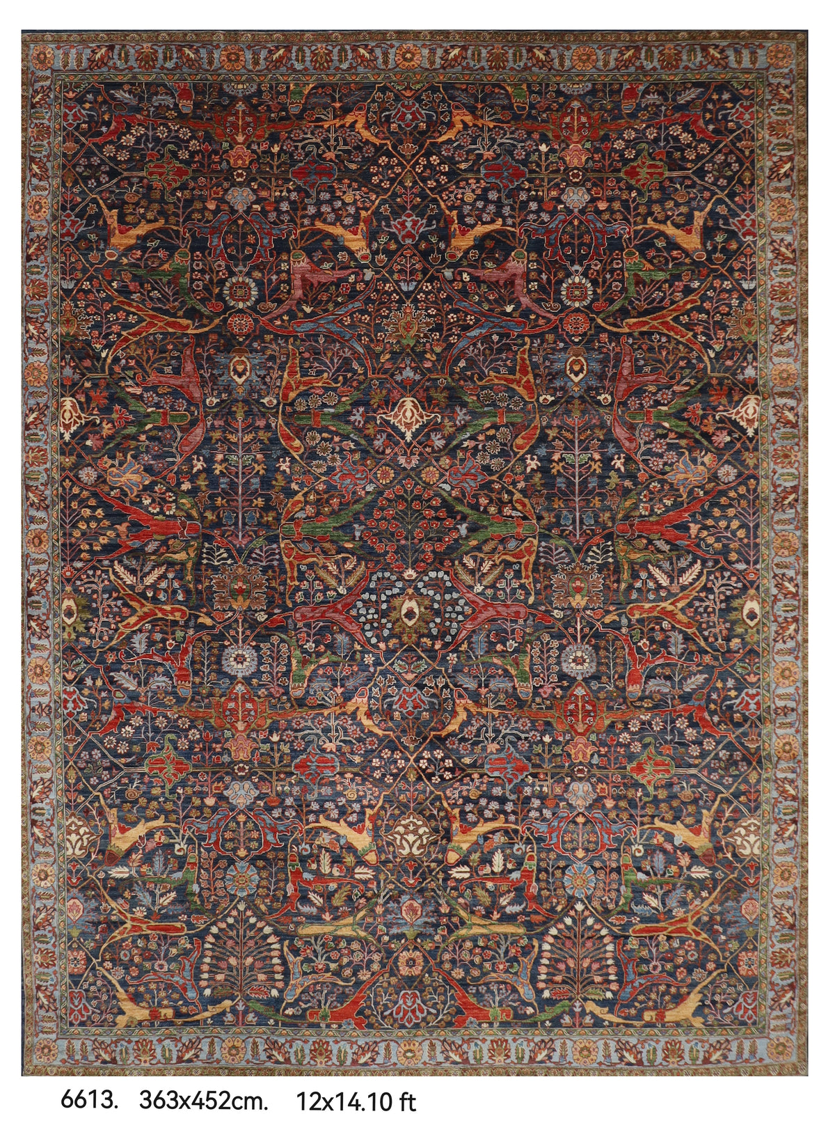 363 x 452 cm | Large Bidjar Navy Blue Design Hand Knotted Wool Afghan Carpet