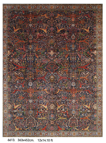 363 x 452 cm | Large Bidjar Navy Blue Design Hand Knotted Wool Afghan Carpet