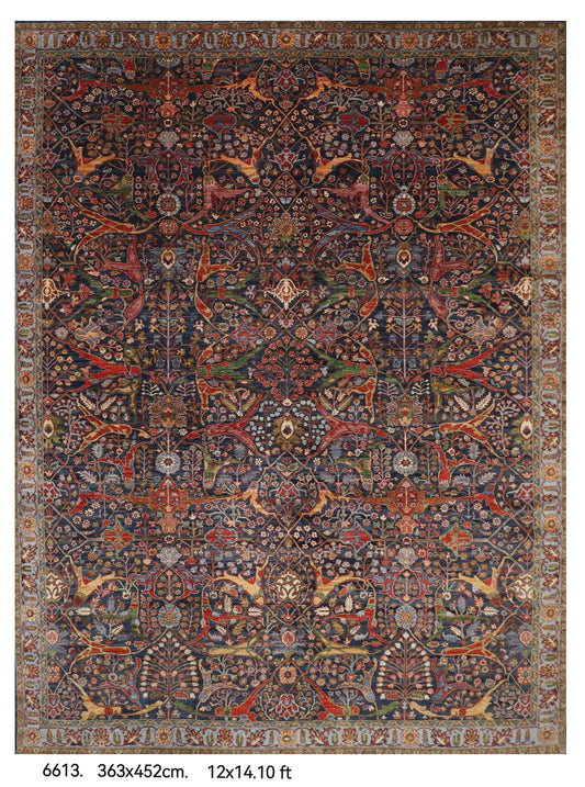 363 x 452 cm | Large Bidjar Navy Blue Design Hand Knotted Wool Afghan Carpet