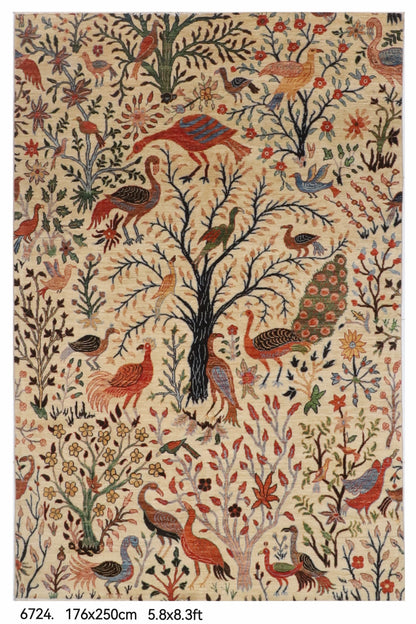 176 x 250 cm | Birds Design Hand Knotted Wool Afghan Carpet