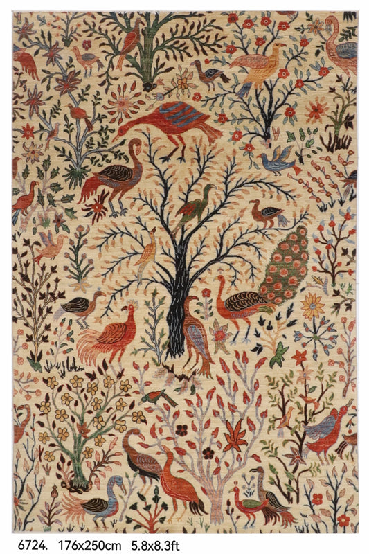 176 x 250 cm | Birds Design Hand Knotted Wool Afghan Carpet