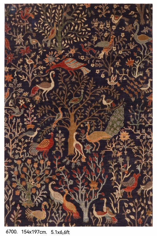154 x 197 cm | Birds Design Hand Knotted Wool Afghan Carpet