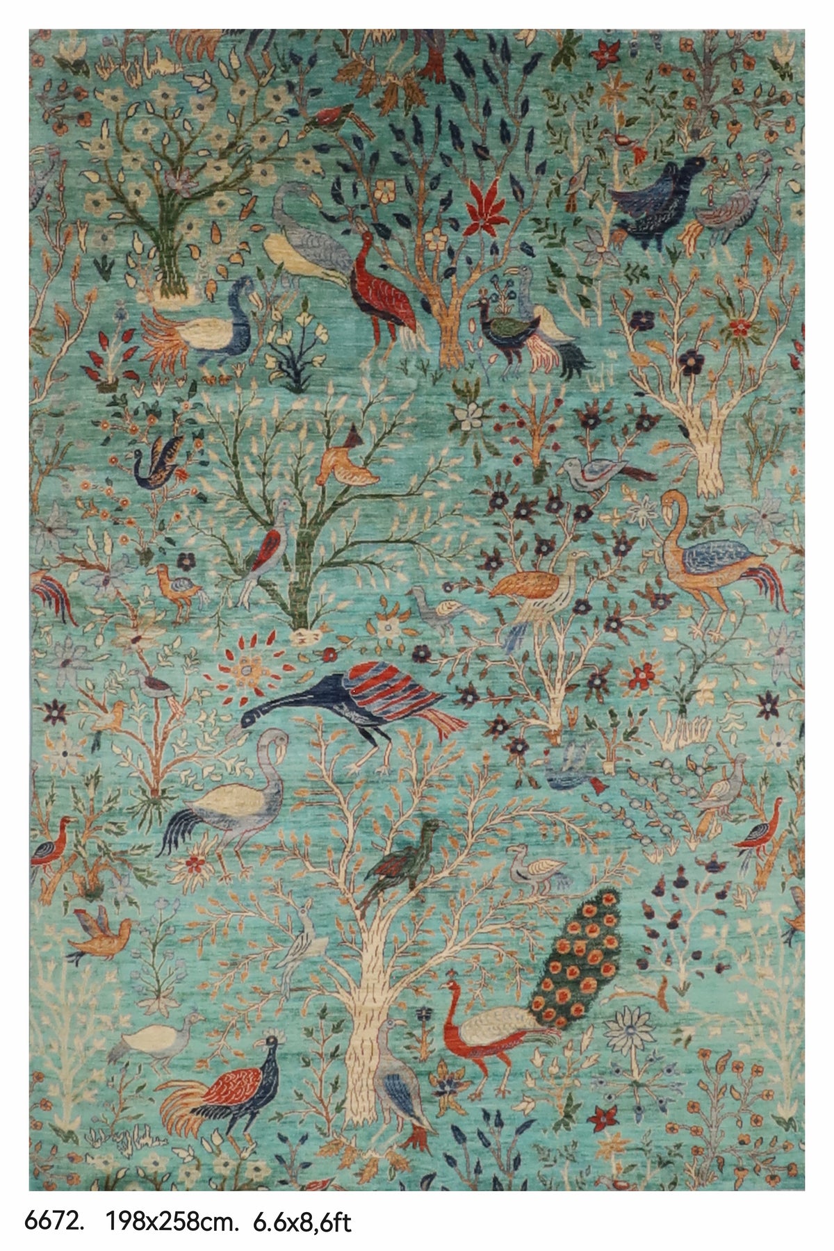 198 x 258 cm | Birds Hand Knotted Wool Afghan Carpet