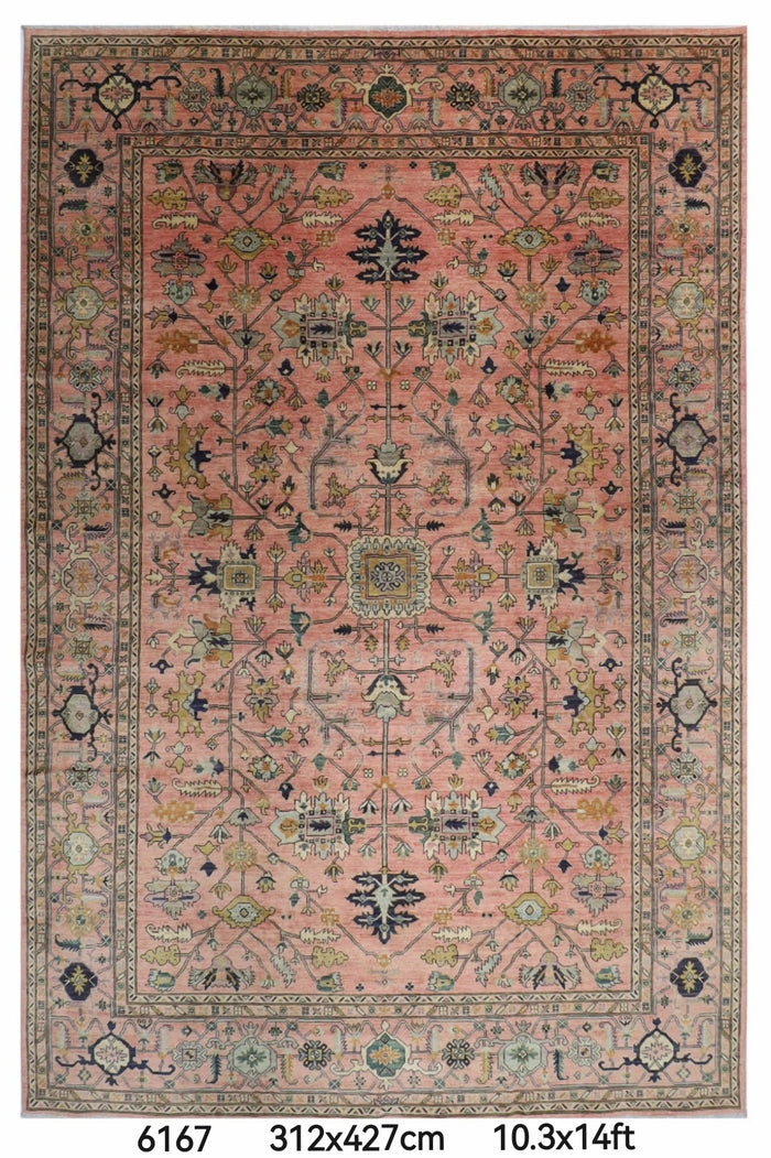 312 x 427 cm | Pink Area Rug Afghan Hand Knotted Veg Dye Wool carpet