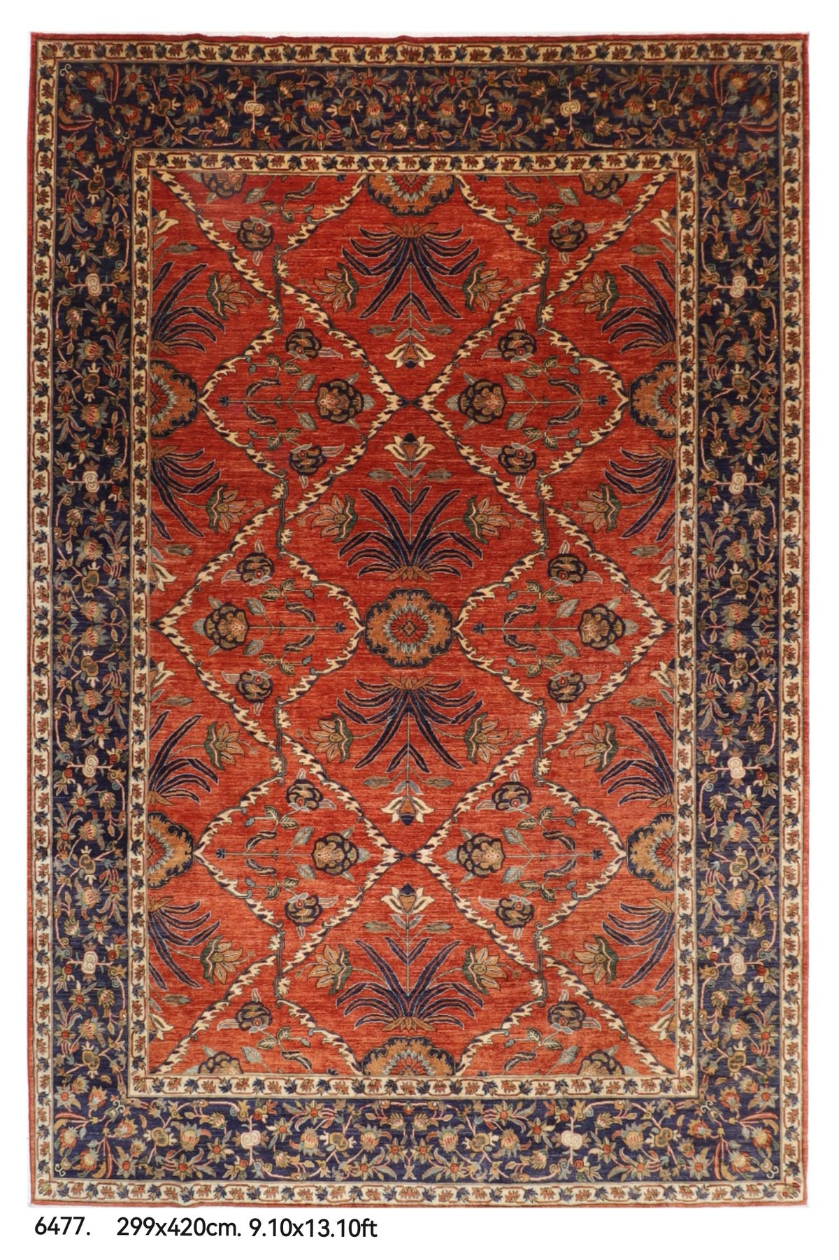 299 x 420 cm | Floral Design Hand Knotted veg Dye Wool Afghan Carpet