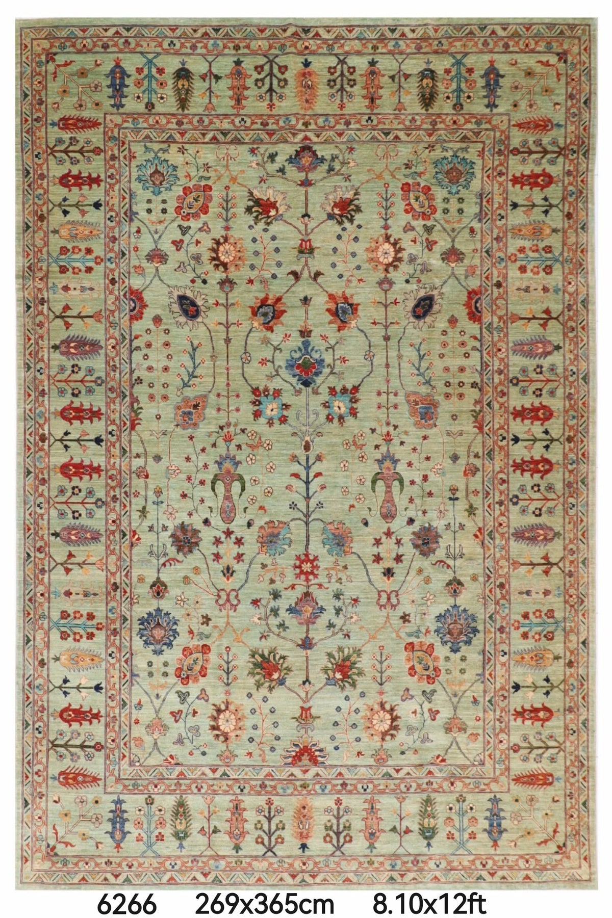 269 x 365 cm | Green Sultani Afghan Veg Dye Wool carpet