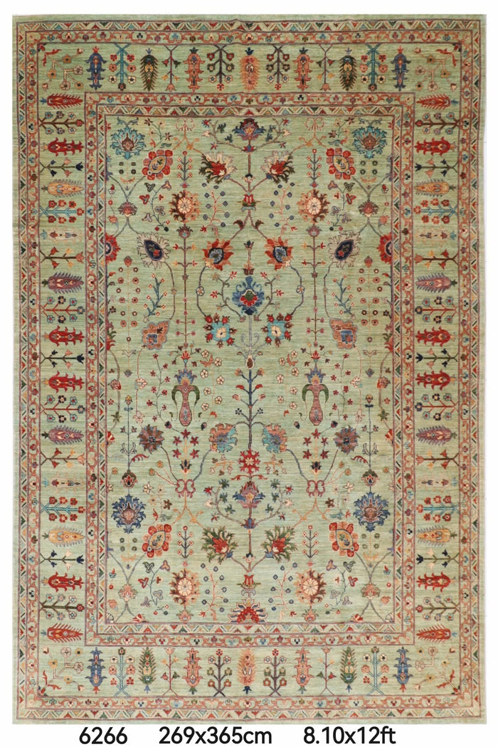 269 x 365 cm | Green Sultani Afghan Veg Dye Wool carpet