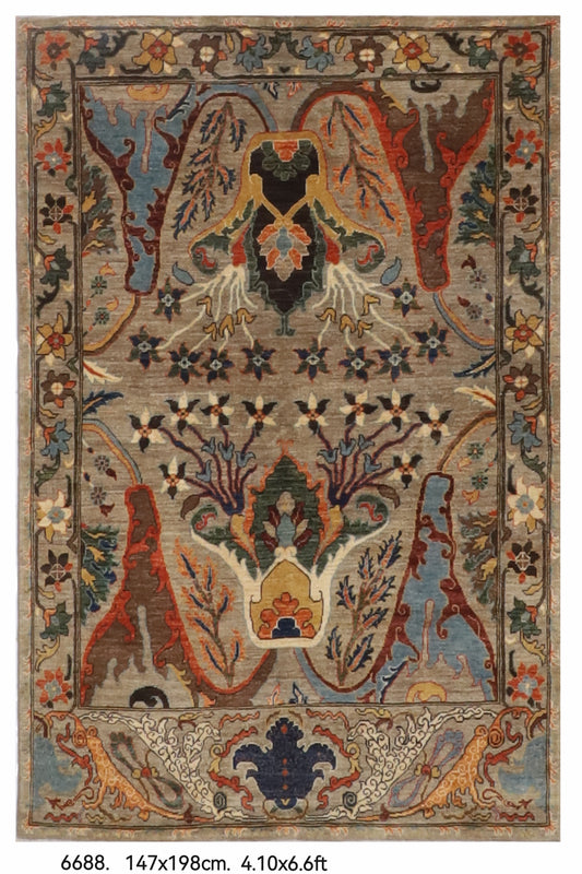 147 x 198 cm | Kawros Design Hand Knotted Wool Afghan Carpet