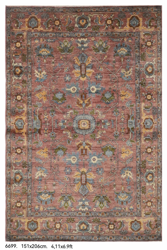 151 x 206 cm | Bidjar Pink Hand Knotted Wool Afghan Carpet