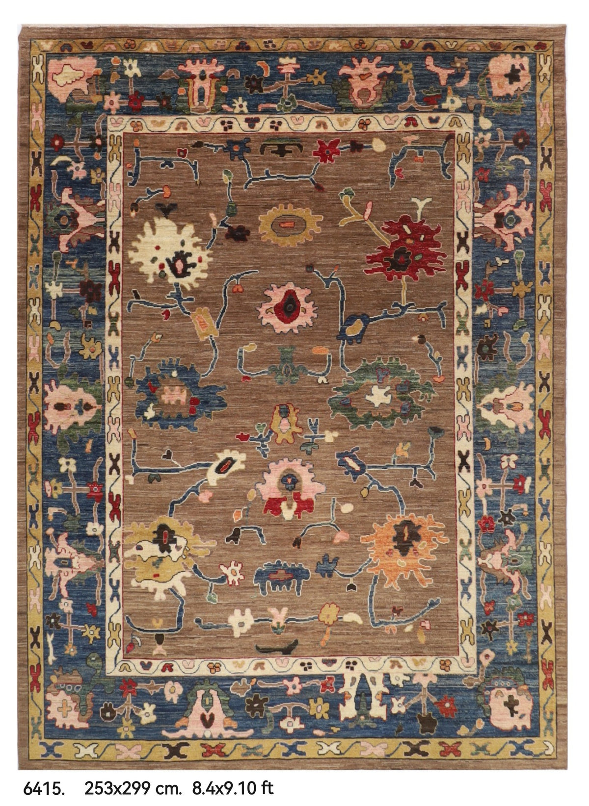 253 x 299 cm | Oushak brown Design Hand Knotted veg Dye Wool Afghan Carpet