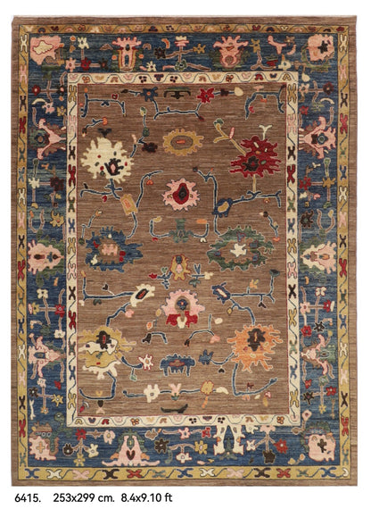 253 x 299 cm | Oushak brown Design Hand Knotted veg Dye Wool Afghan Carpet