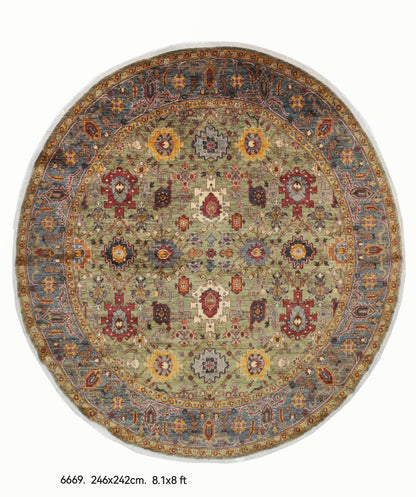 246 x 242 cm | Bidjar Green Round Hand Knotted Wool Afghan Carpet