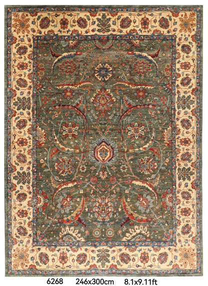246 x 300 cm | Sickle Leaf Green Afghan Veg Dye Wool carpet