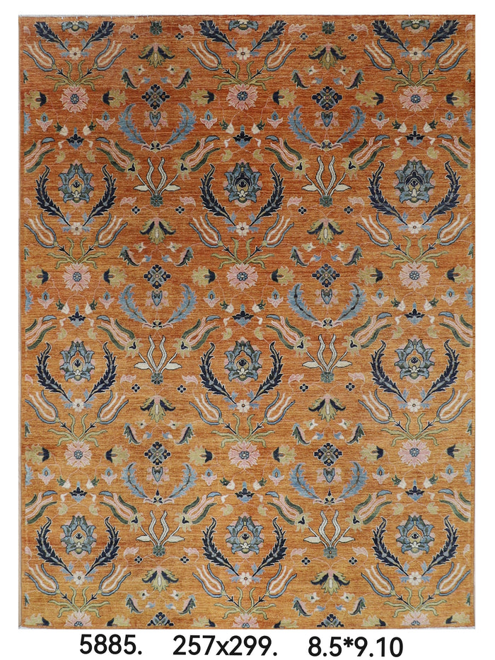 257 x 299 cm | Oriental Suzani Glod Area Rug Afghan Hand Knotted Veg Dye Wool carpet