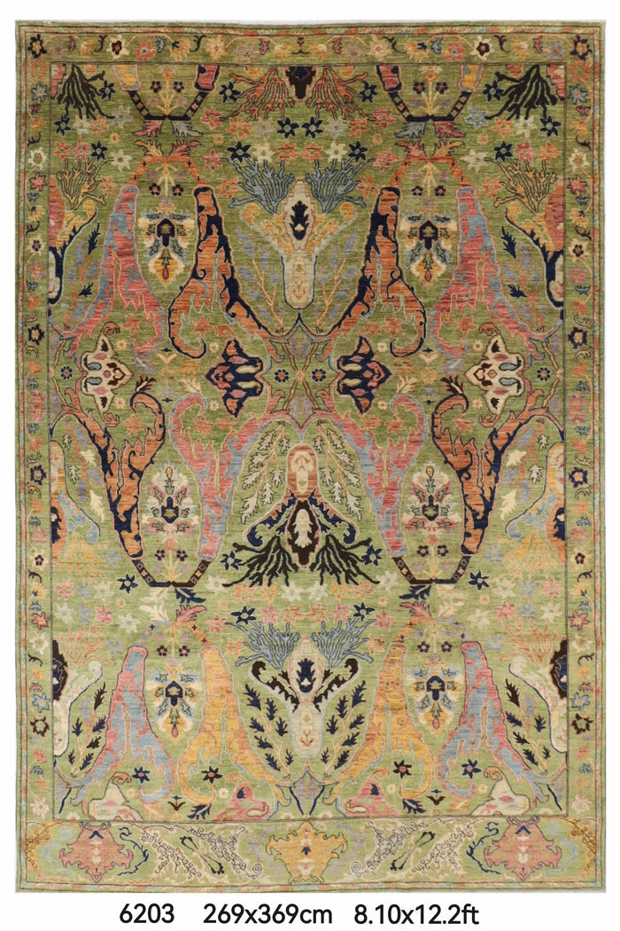 269 x 369 cm | Kawros Green Afghan Veg Dye Wool carpet
