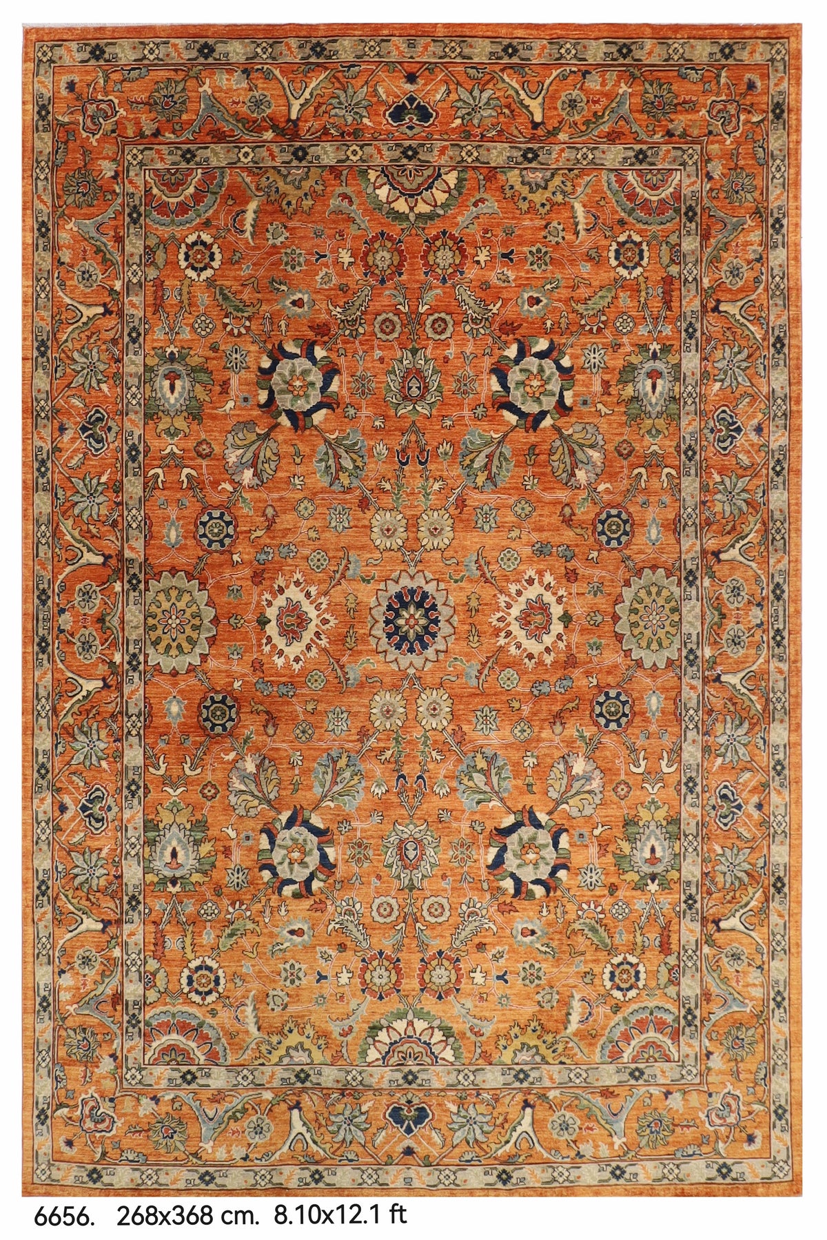 268 x 368 cm | Serapi Orange Design Hand Knotted Wool Afghan Carpet