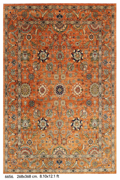268 x 368 cm | Serapi Orange Design Hand Knotted Wool Afghan Carpet