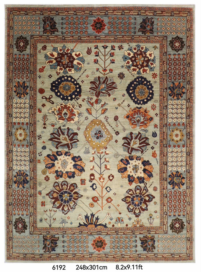 248 x 301 cm | Floral Area Rug Afghan Hand Knotted Veg Dye Wool carpet