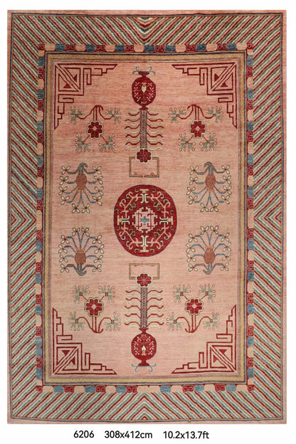 308 x 412 cm | Pink Khotan Afghan Veg Dye Wool carpet