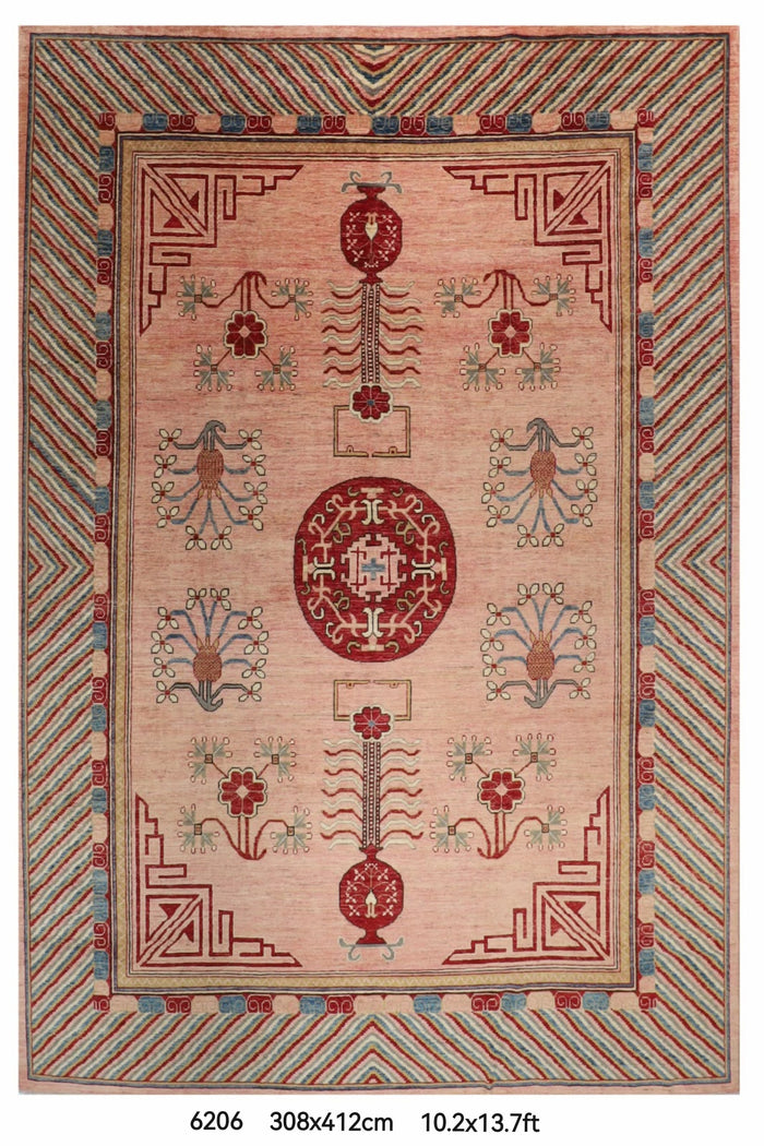 308 x 412 cm | Pink Khotan Afghan Veg Dye Wool carpet