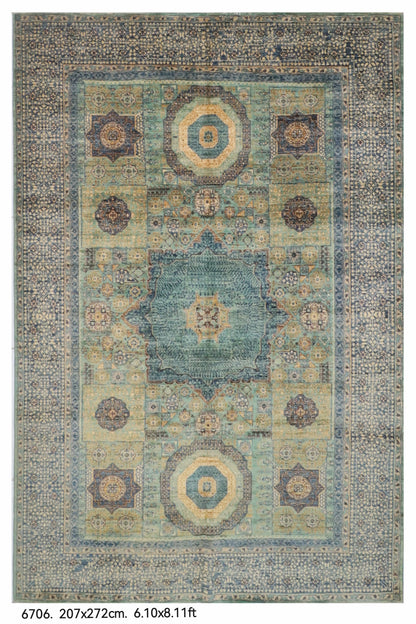 207 x 272 cm | Mamluk Hand Knotted Wool Afghan Carpet
