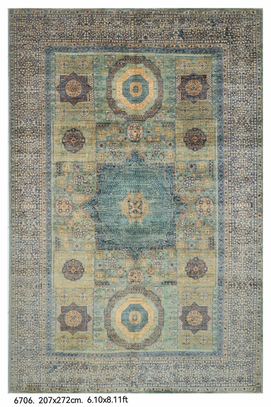 207 x 272 cm | Mamluk Hand Knotted Wool Afghan Carpet