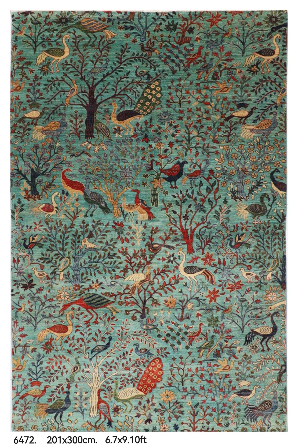 201 x 300 cm | Birds Design Hand Knotted veg Dye Wool Afghan Carpet