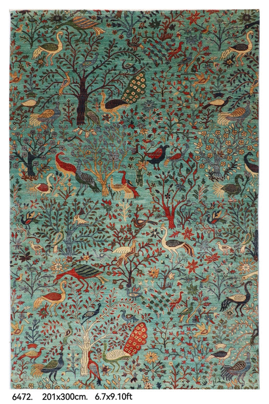 201 x 300 cm | Birds Design Hand Knotted veg Dye Wool Afghan Carpet