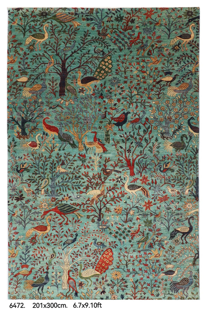 201 x 300 cm | Birds Design Hand Knotted veg Dye Wool Afghan Carpet