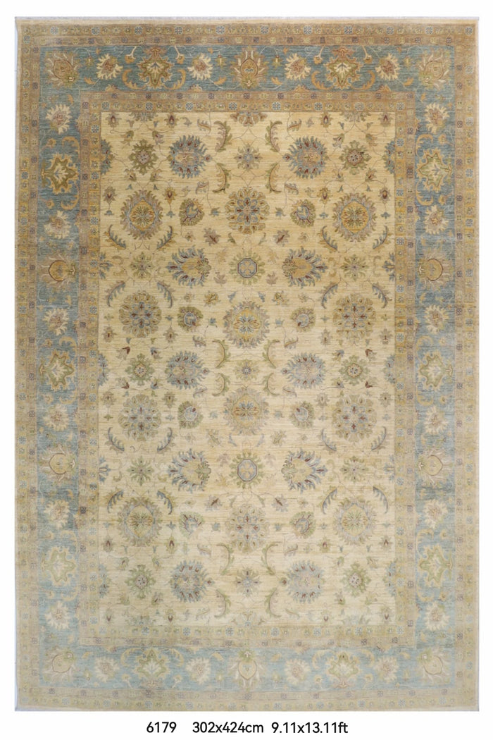 302 x 424 cm | Beige Floral Area Rug Afghan Hand Knotted Veg Dye Wool carpet