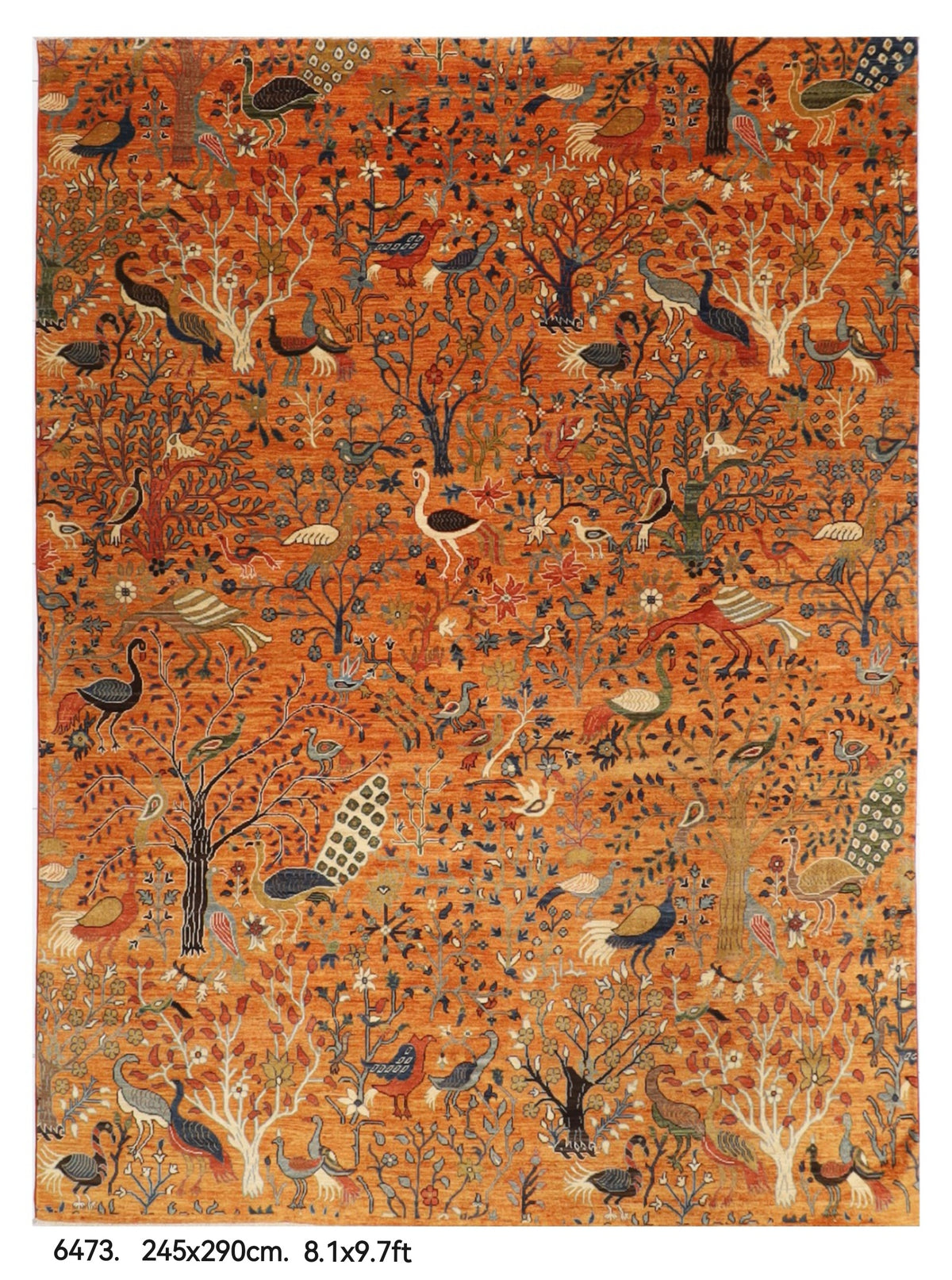 245 x 290 cm | Birds Yellow Design Hand Knotted veg Dye Wool Afghan Carpet