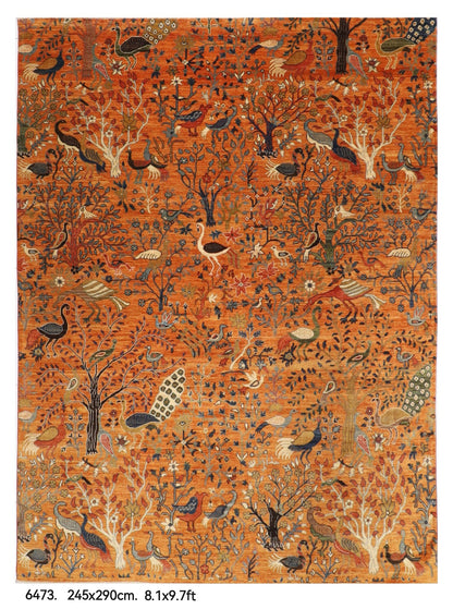 245 x 290 cm | Birds Yellow Design Hand Knotted veg Dye Wool Afghan Carpet