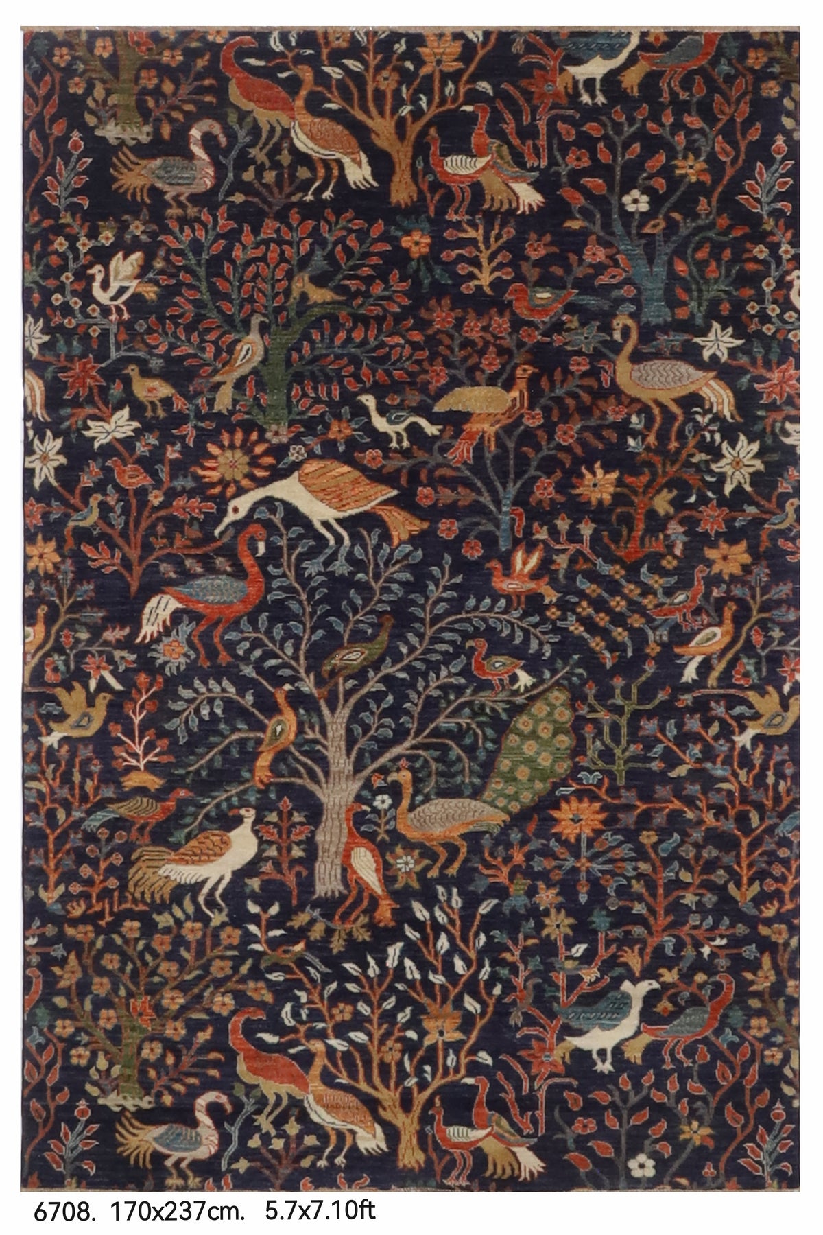 170 x 237 cm | Birds Blue Hand Knotted Wool Afghan Carpet