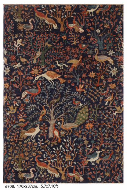 170 x 237 cm | Birds Blue Hand Knotted Wool Afghan Carpet